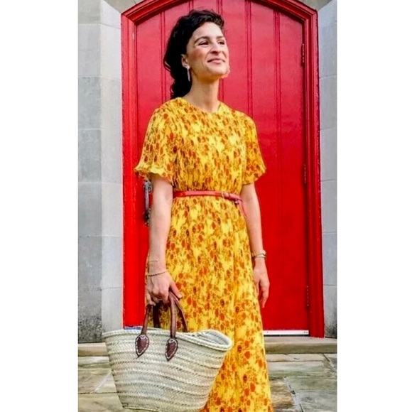Zara Yellow Floral Pleated Maxi Dress Sz. Small - Picture 5 of 10